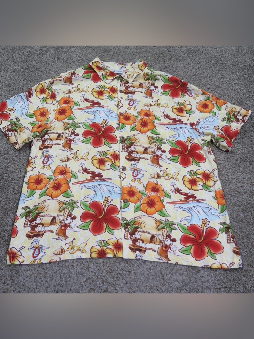 Disney Parks Tropical Hibiscus Print Button-Up Shirt